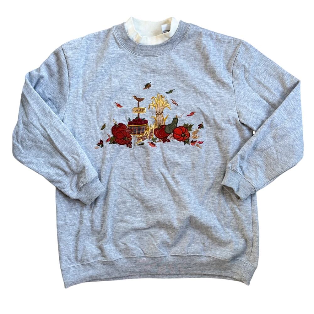 Vtg 1990s Bobbie Brooks Autumn Fall Crewneck Collared Sweatshirt Size Medium